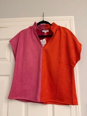 THML Girls Pink and Orange Colorblock Short Sleeve Top